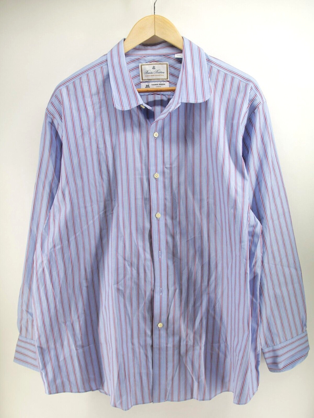 Brooks Brothers Luxury Shirt Striped Mens 17.5 Thomas Mason Superfine Purple